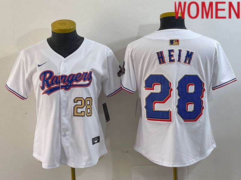 Women Texas Rangers 28 Heim White Champion Game Nike 2024 MLB Jersey style 3